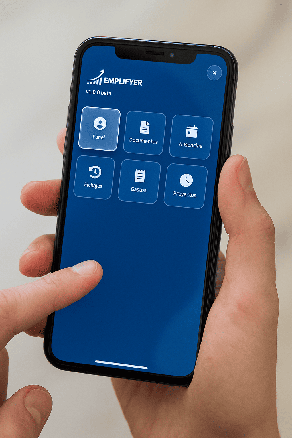 App móvil Emplifyer - Fichaje digital desde smartphone con geolocalización